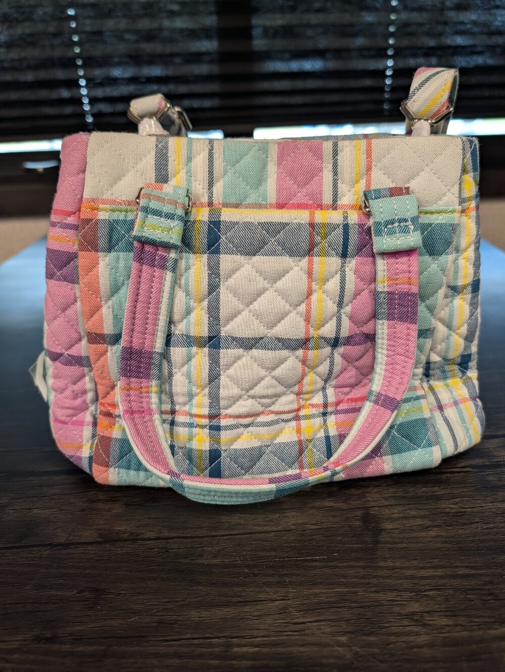 Vera Bradley Quilted Plaid Tote in Pink, Mint & Yellow